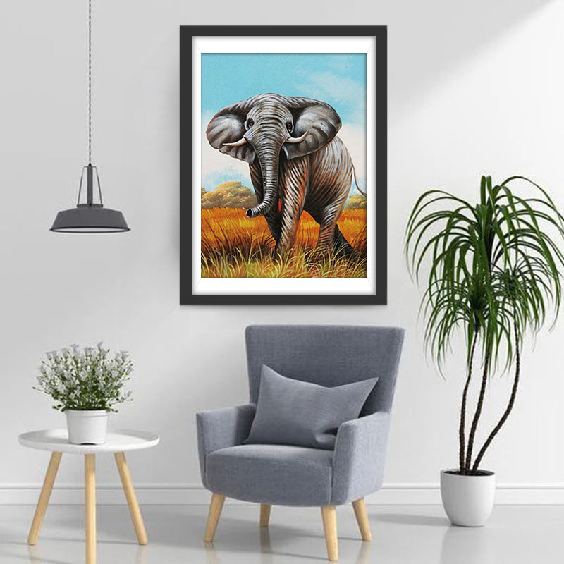 Elephant under the Red Lawn Diamond Painting