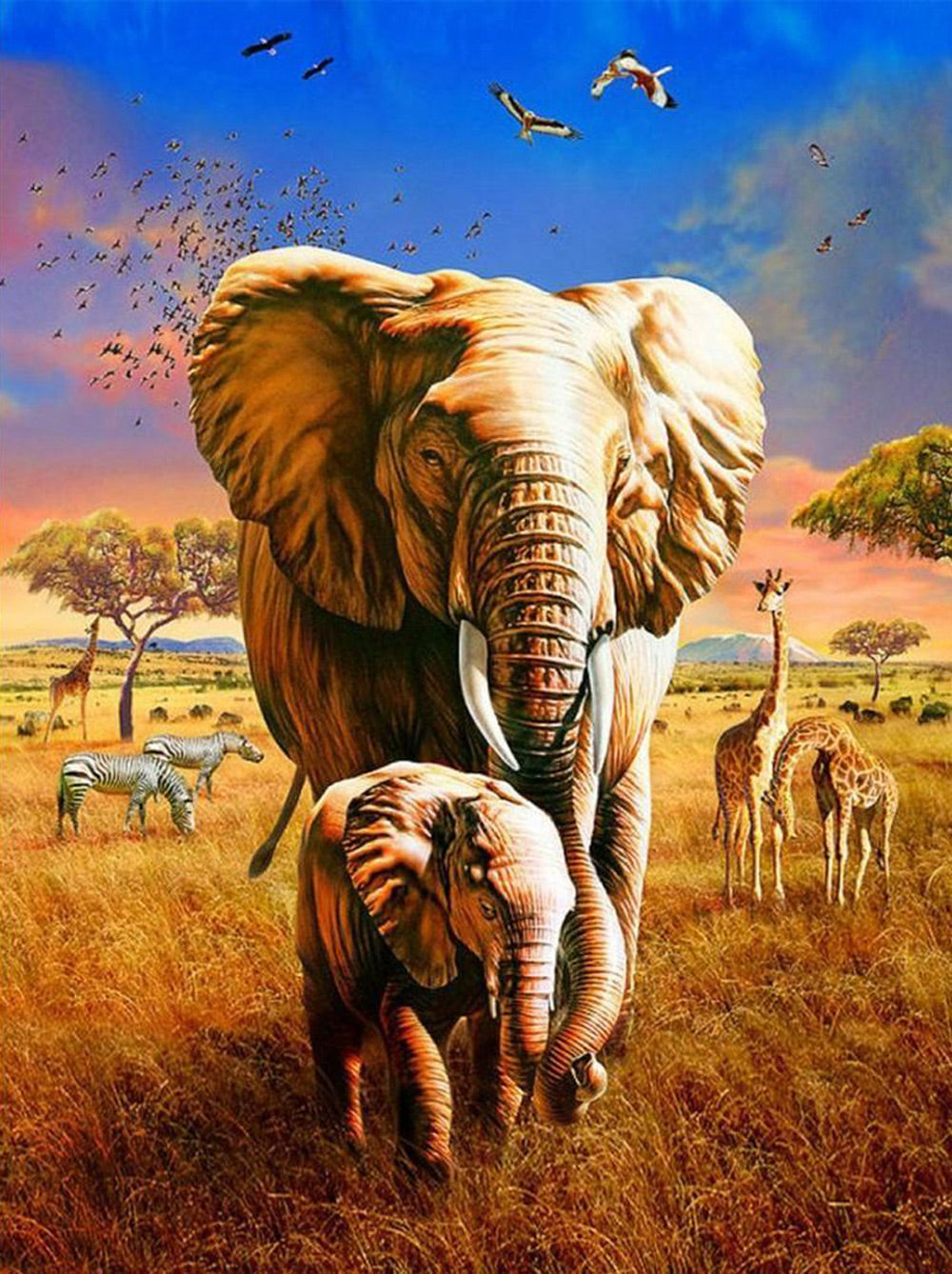Elephants, Giraffes and Zebras Diamond Painting