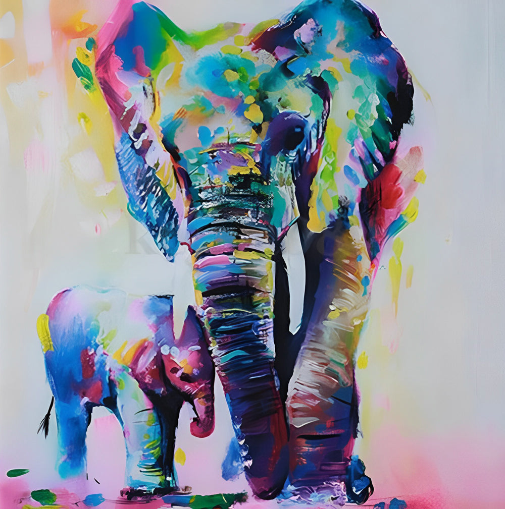 Colorful Elephant and Baby Diamond Painting