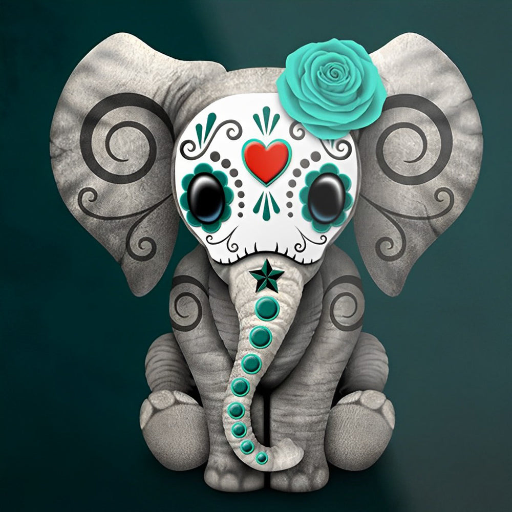 Green Skeleton Elephant Diamond Painting