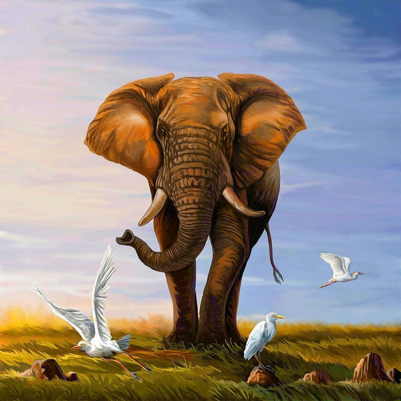 Elephant and the White Birds 5D DIY Diamond Painting Kits