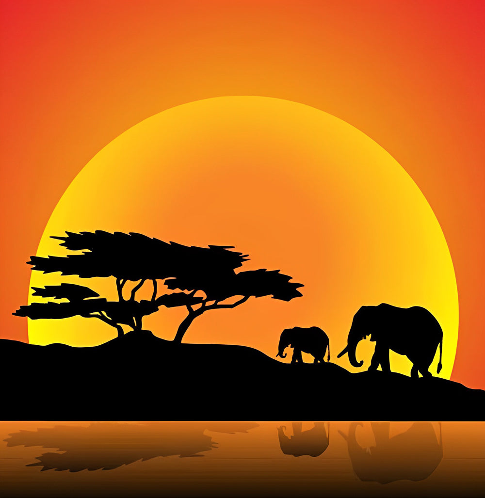 Elephants and the Setting Sun Diamond Painting