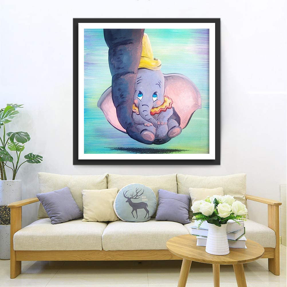 Cute Baby Elephant with Big Ears Cartoon Diamond Painting