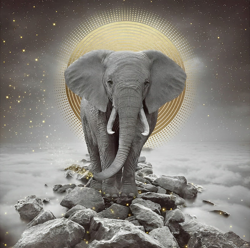Elephant On Clouds with Golden Moon 5D DIY Diamond Painting Kits