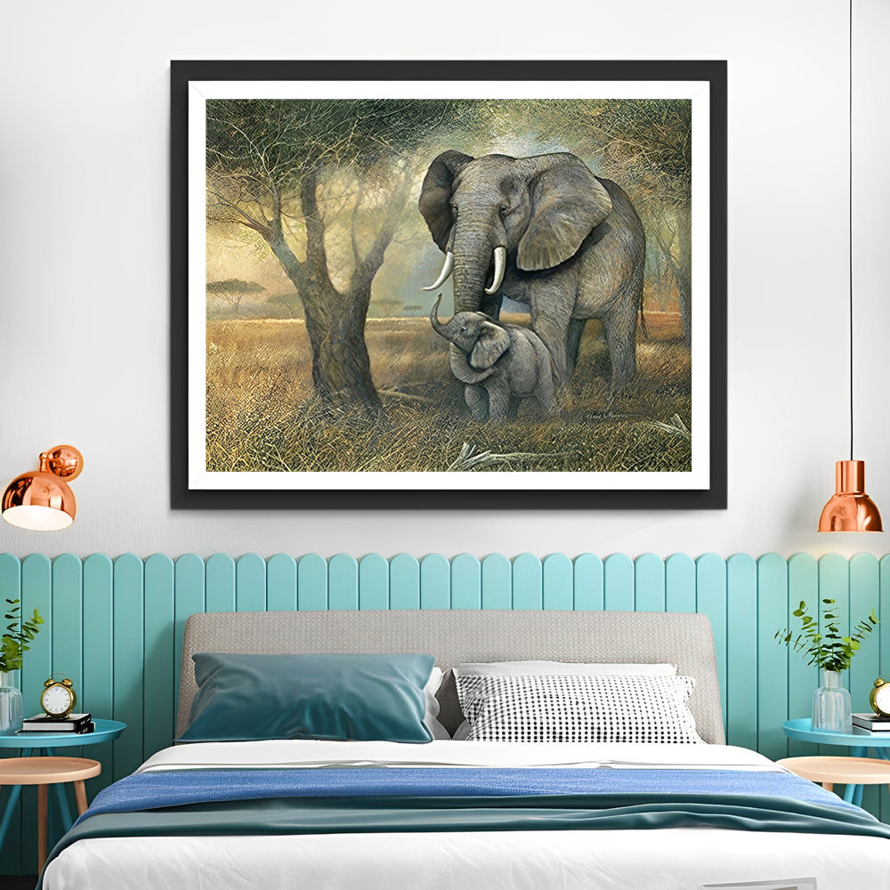 Elephant and Her Baby Elephant Diamond Painting