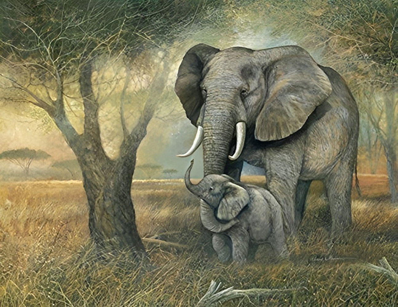 Elephant and Her Baby Elephant Diamond Painting
