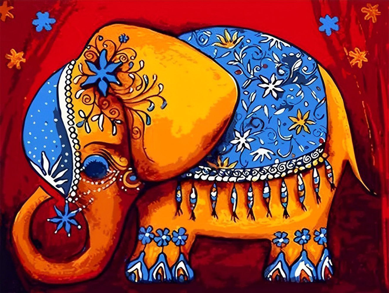 Elephant with Blue Decorations Diamond Painting