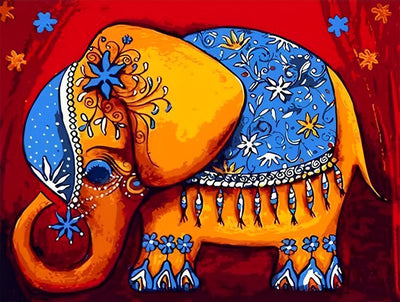 Elephant with Blue Decorations 5D DIY Diamond Painting Kits