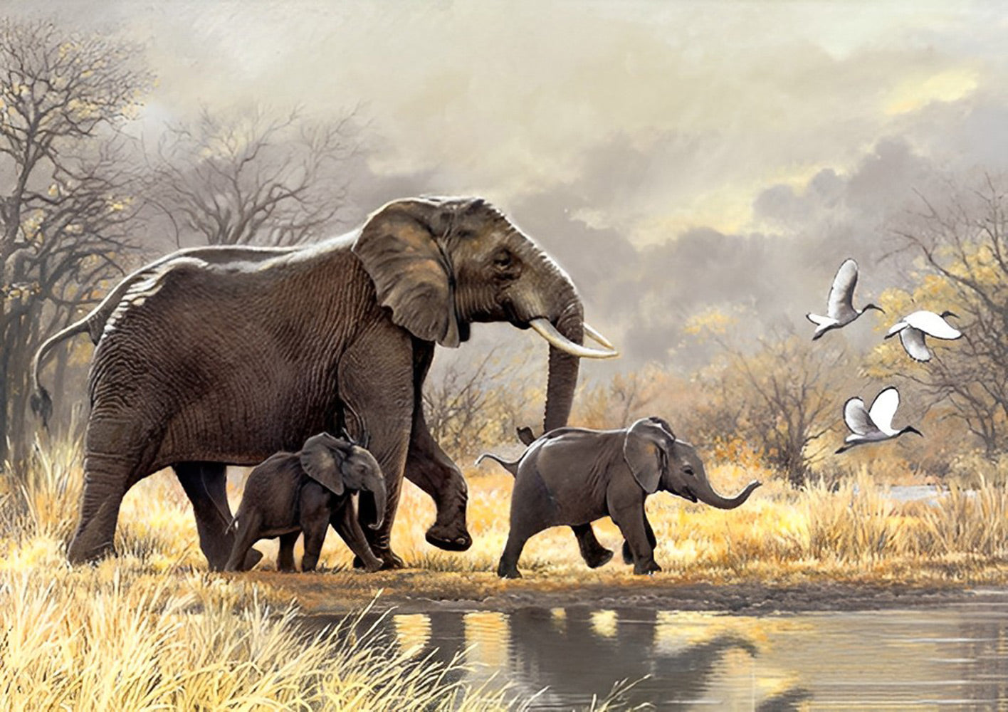 Elephant and Her Two Babies Diamond Painting
