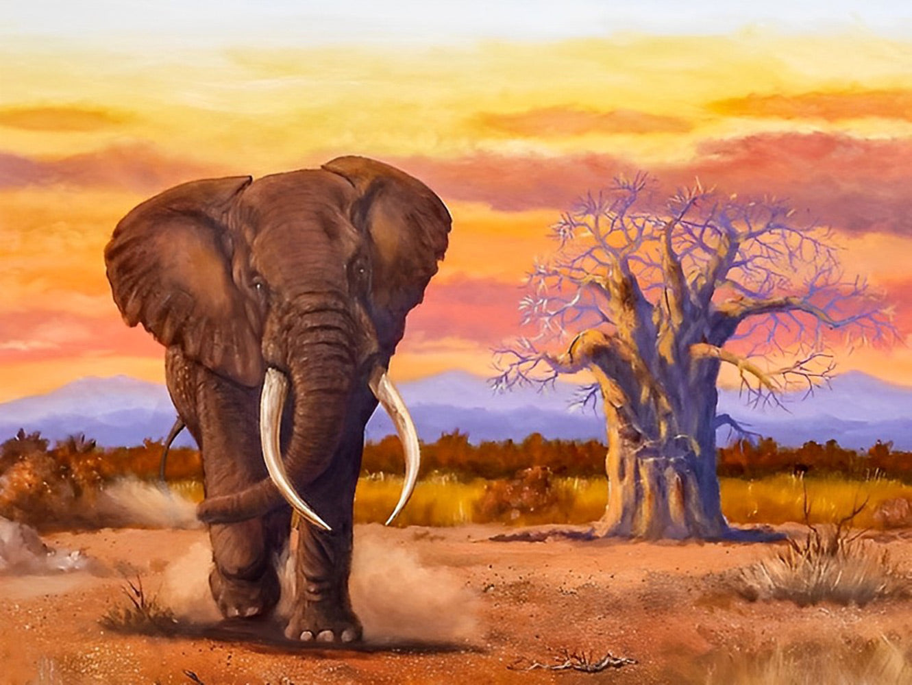 Elephant and Baobabs Diamond Painting