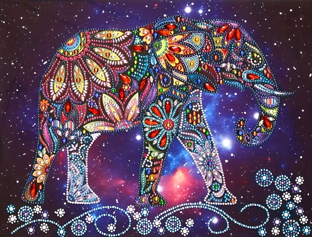 Elephant and Flowers Diamond Painting