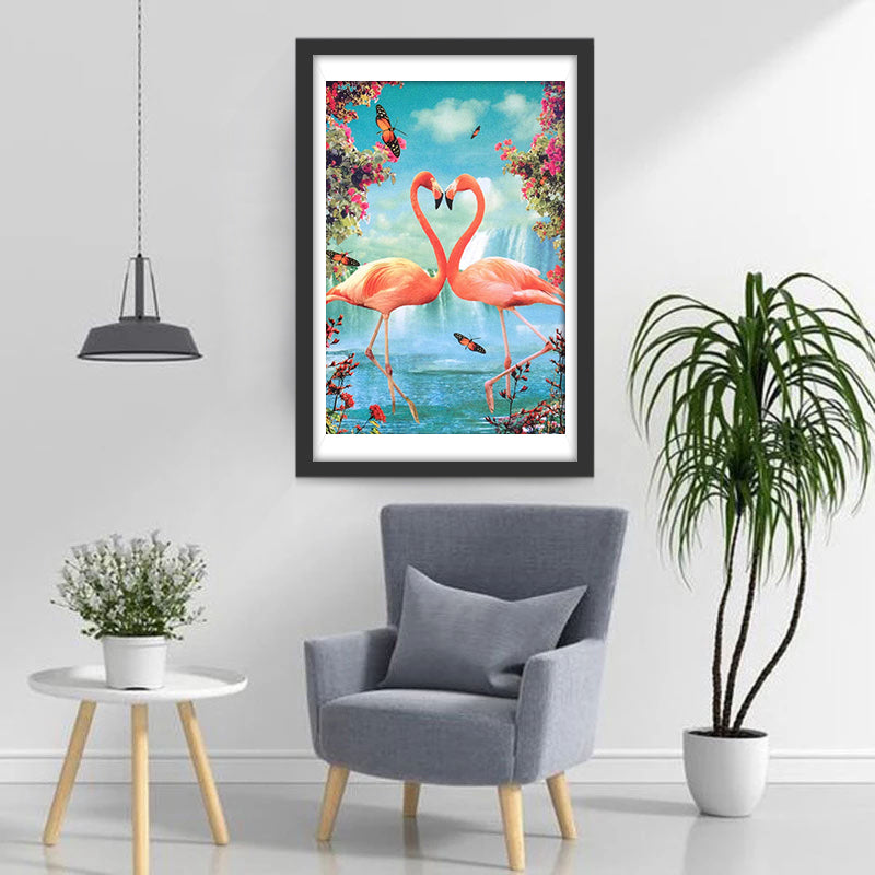 Flamingos and Falls with Flowers Diamond Painting