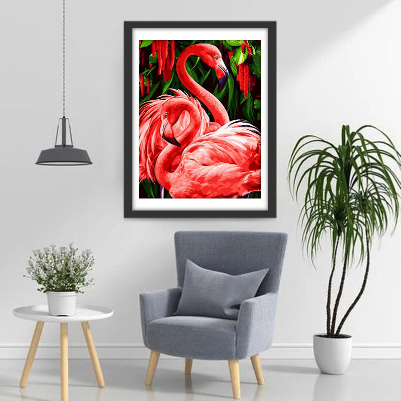 Flamingos and Red and Green Plants Diamond Painting