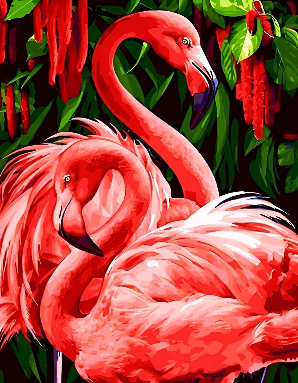 Flamingos and Red and Green Plants Diamond Painting