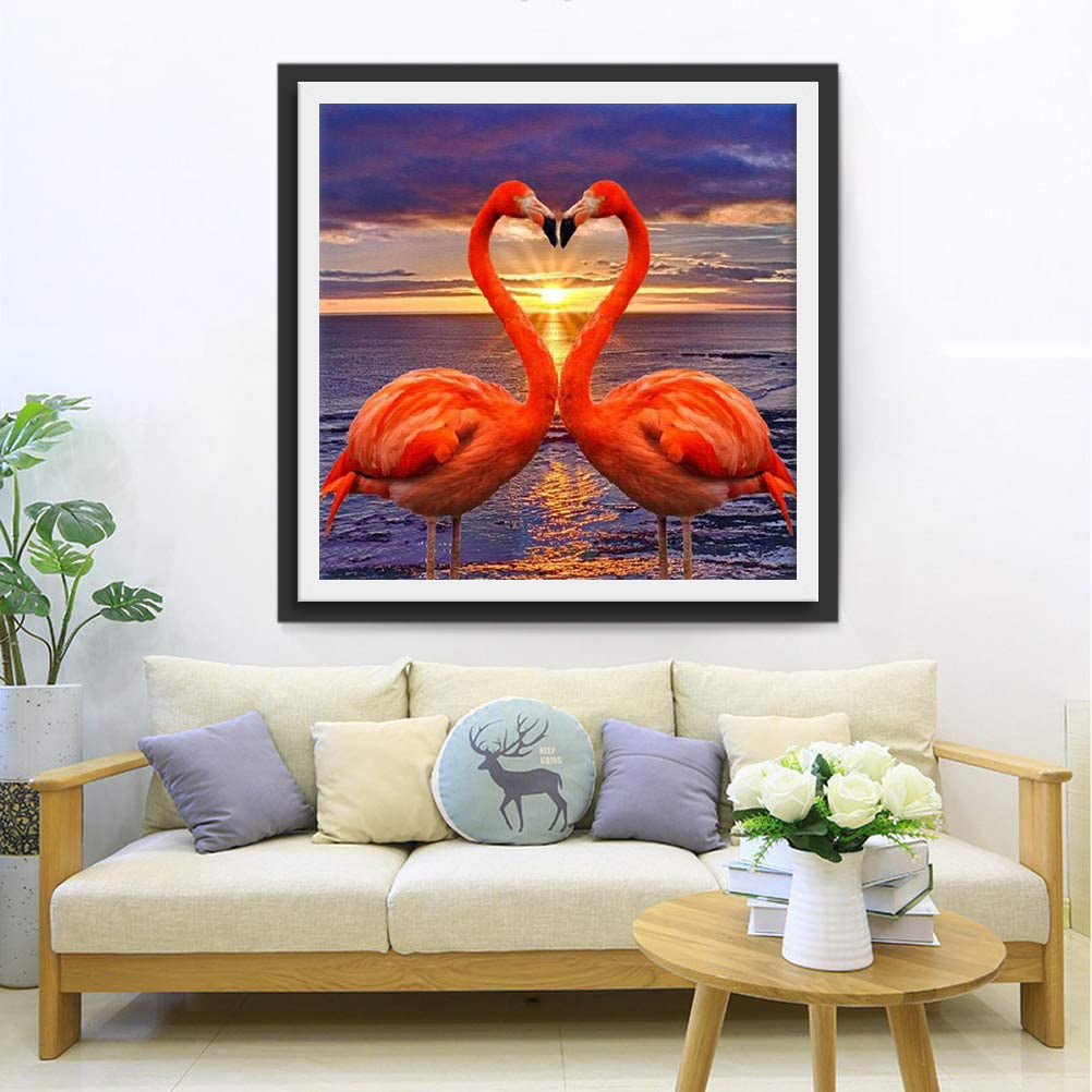 Couple of Flamingos and the Sunset Diamond Painting