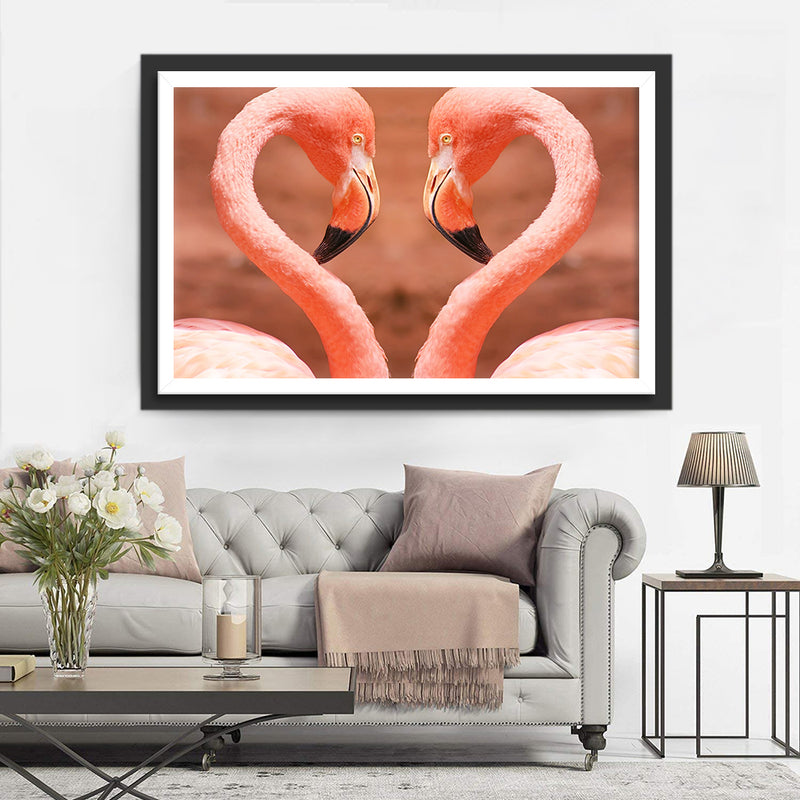 Couple of Flamingos in the Shape of the Heart Diamond Painting