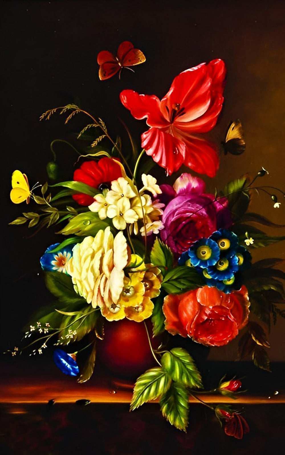 Roses and Irises with Butterflies Diamond Painting