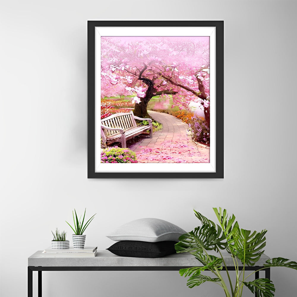 Bench and cherry blossoms Diamond Painting