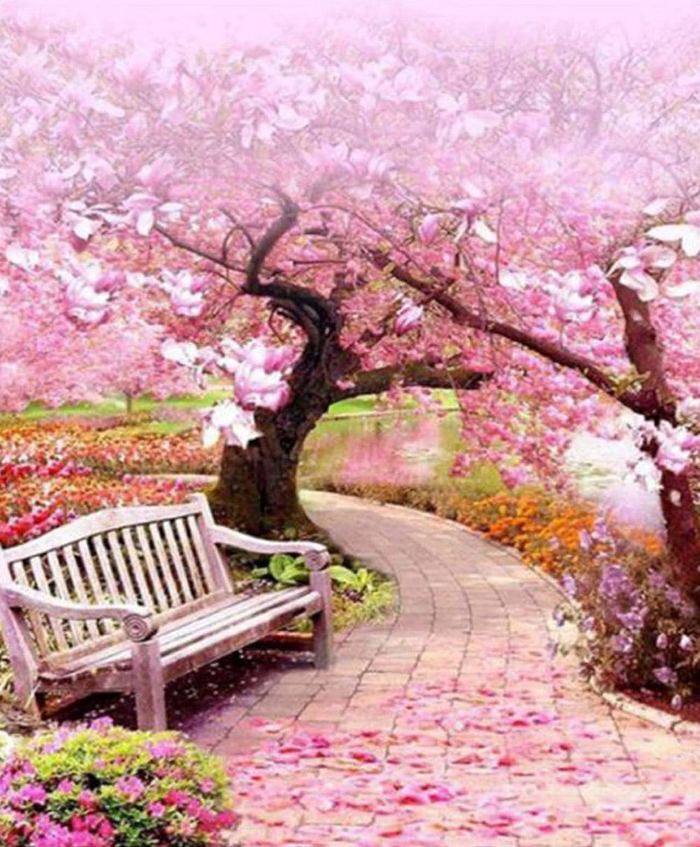 Bench and cherry blossoms Diamond Painting