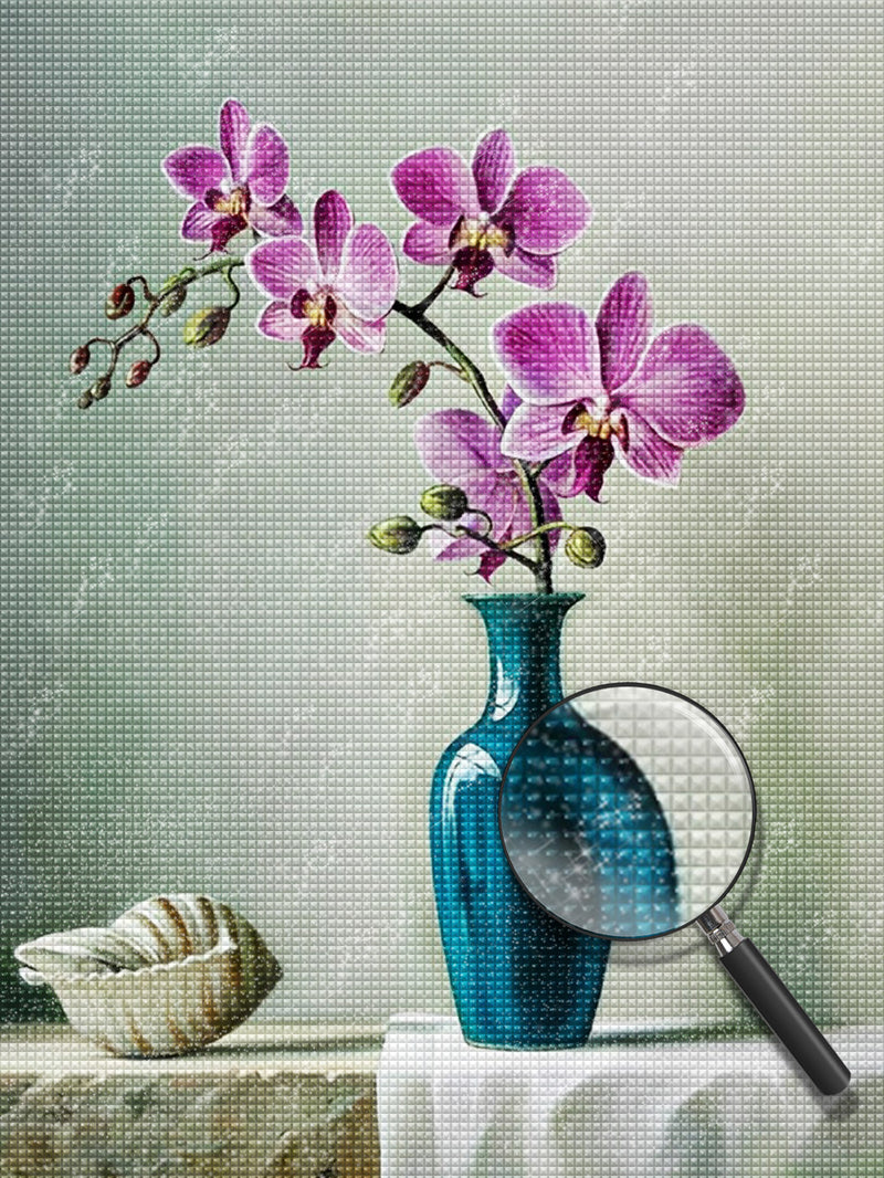 A Branch of Purple Orchids in the Blue Vase Diamond Painting