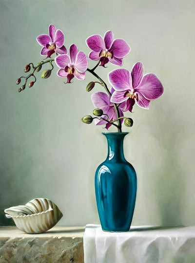 A Branch of Purple Orchids in the Blue Vase Diamond Painting