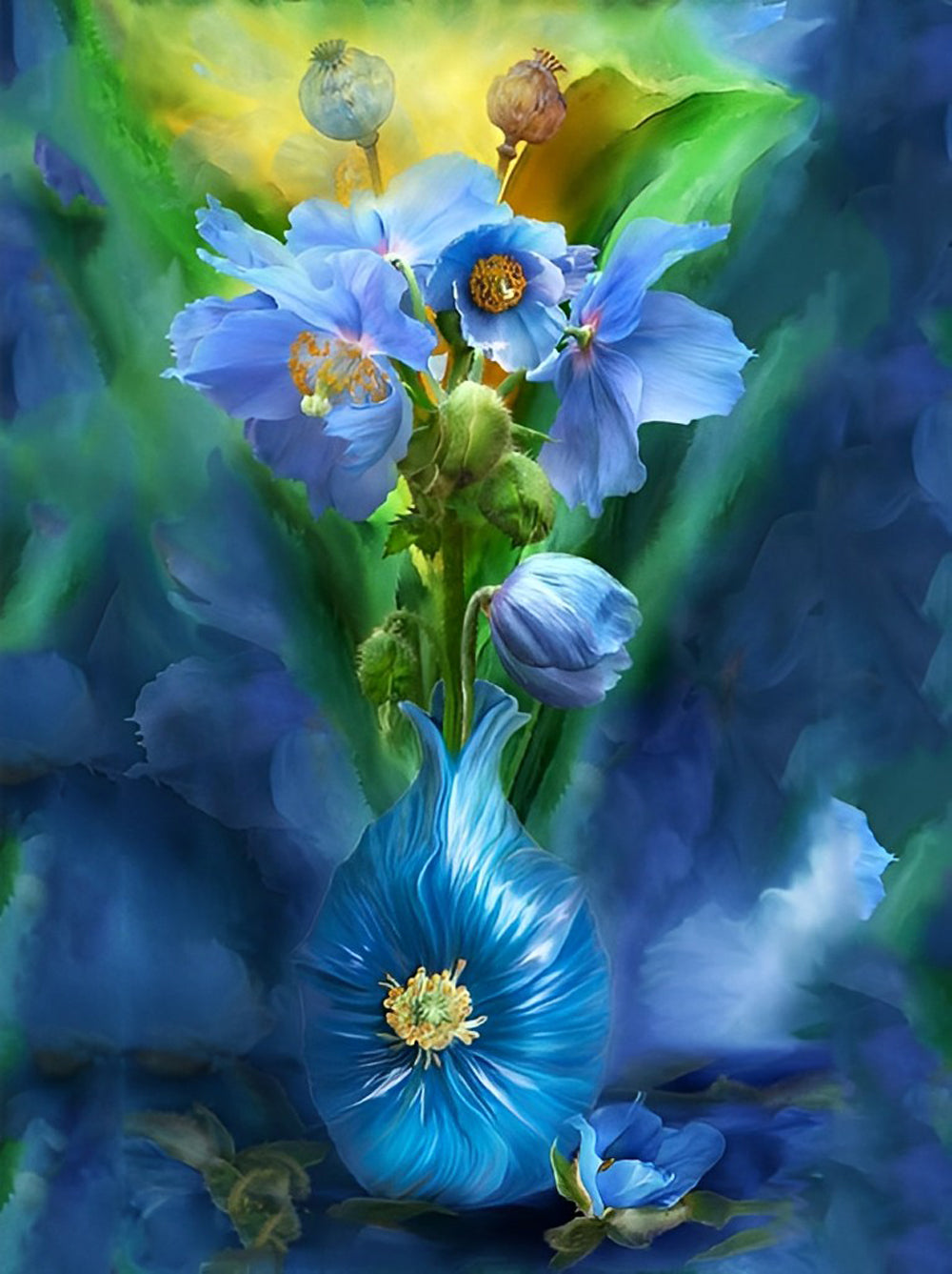 Bouquet of Blue Poppies Diamond Painting
