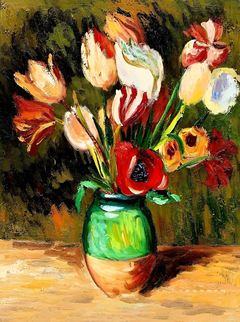 Tulips and Poppies in a Vase Diamond Painting