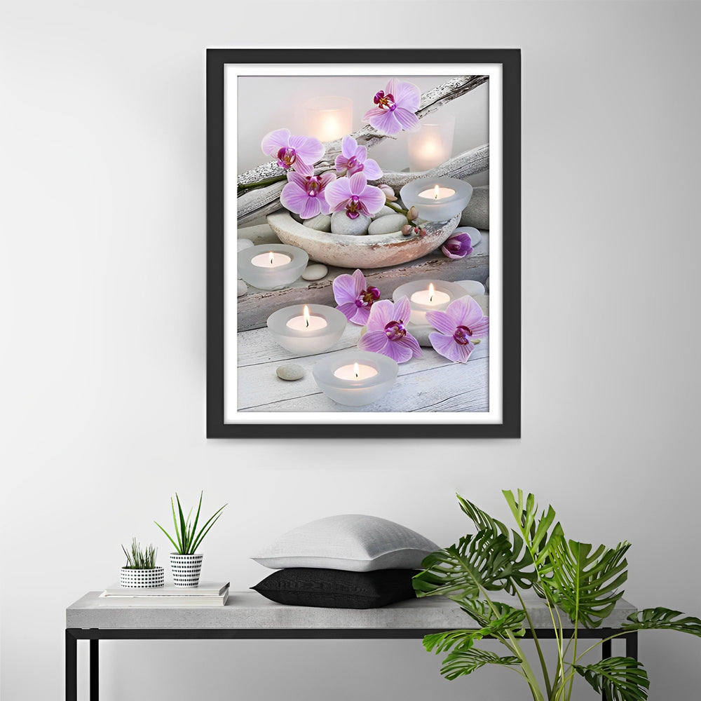 Orchid Violets and Scented Candles Diamond Painting