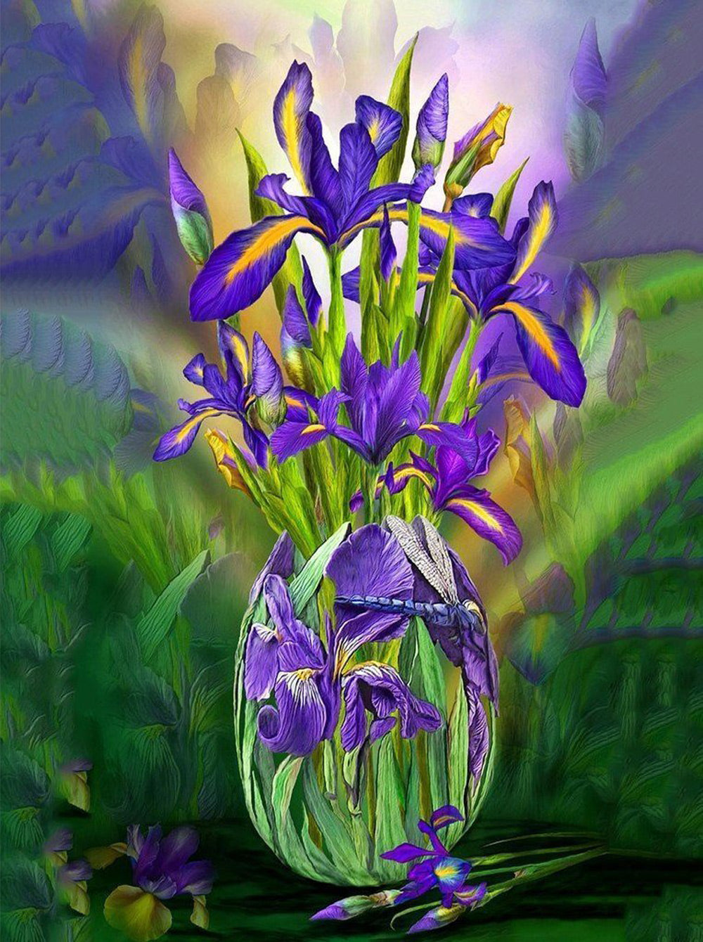 Purple Irises in Glass Vase Diamond Painting