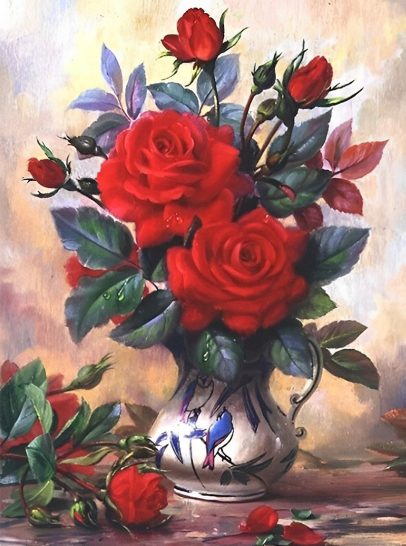 Beautiful Red Roses in a Vase Diamond Painting