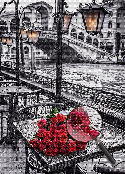 A Bouquet of Red Roses and the Bridge 5D DIY Diamond Painting Kits