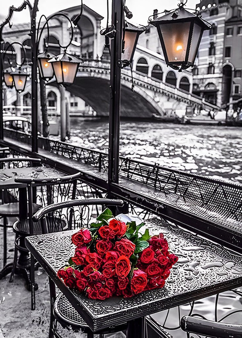 A Bouquet of Red Roses and the Bridge 5D DIY Diamond Painting Kits