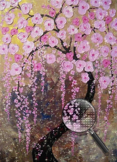 Tree of Pink Flowers Drawn Diamond Painting