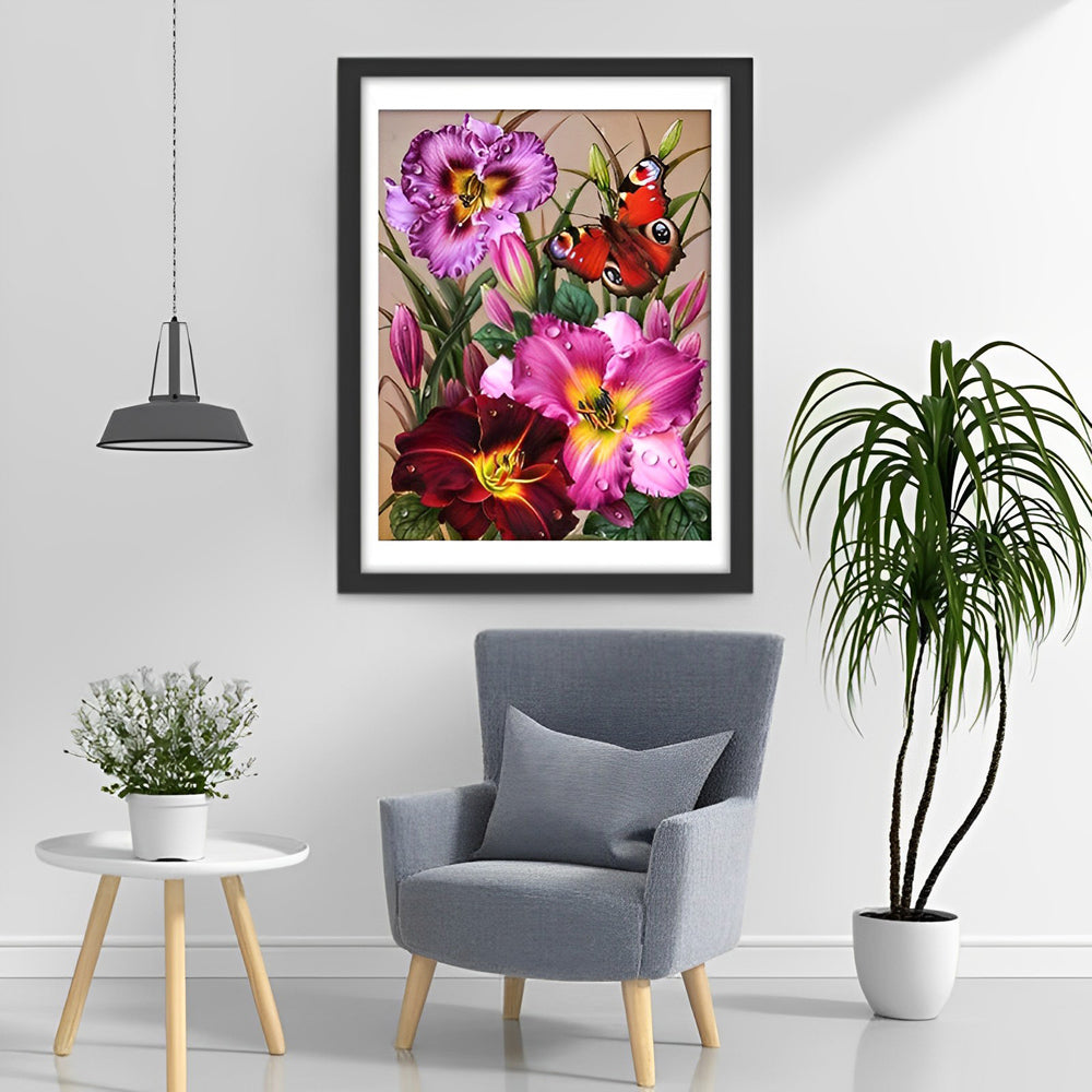 Colorful Irises and Butterfly Diamond Painting