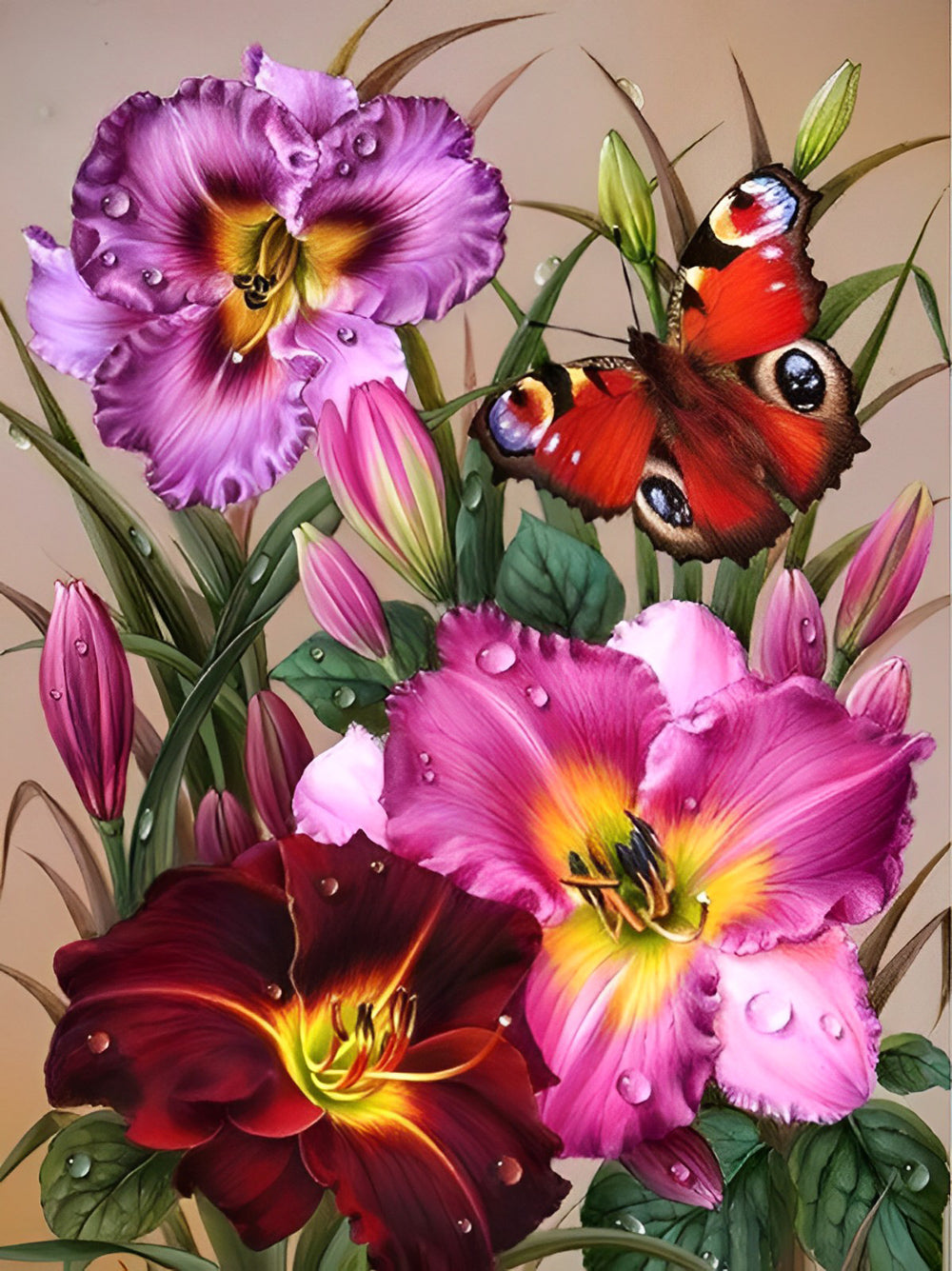Colorful Irises and Butterfly Diamond Painting