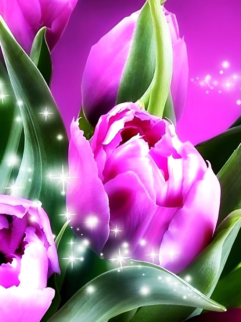 Purple Tulips and Firefly Diamond Painting