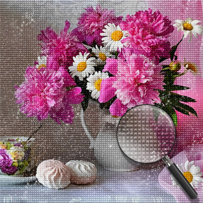 Pink Peonies and White Daisies Flower 5D DIY Diamond Painting Kits