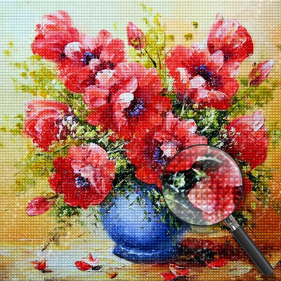 Red Poppies and Blue Vase 5D DIY Diamond Painting Kits