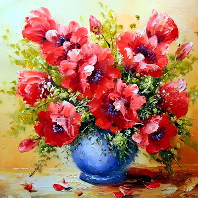 Red Poppies and Blue Vase 5D DIY Diamond Painting Kits