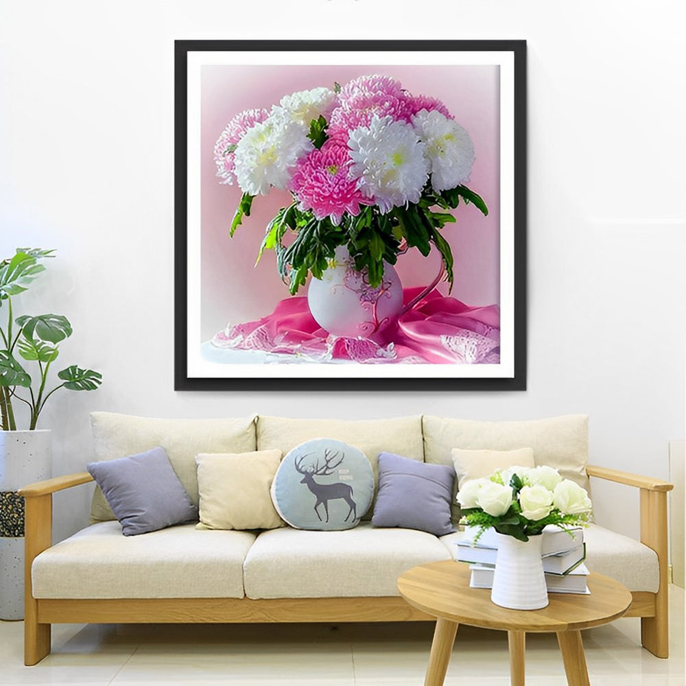 Pink and White Chrysanthemums Diamond Painting