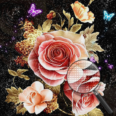 Roses with Golden Leaves 5D DIY Diamond Painting Kits