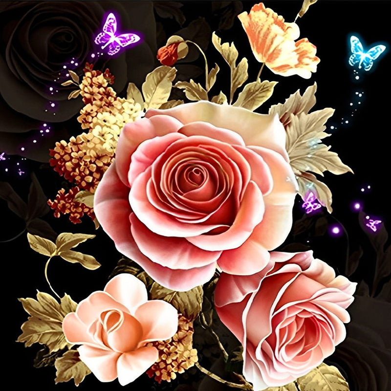 Roses with Golden Leaves 5D DIY Diamond Painting Kits