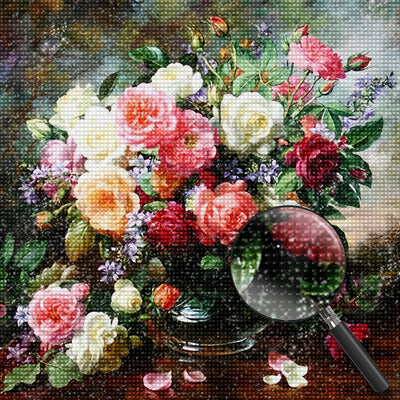 Multicolored Roses and Chinese Rose Bushes Diamond Painting