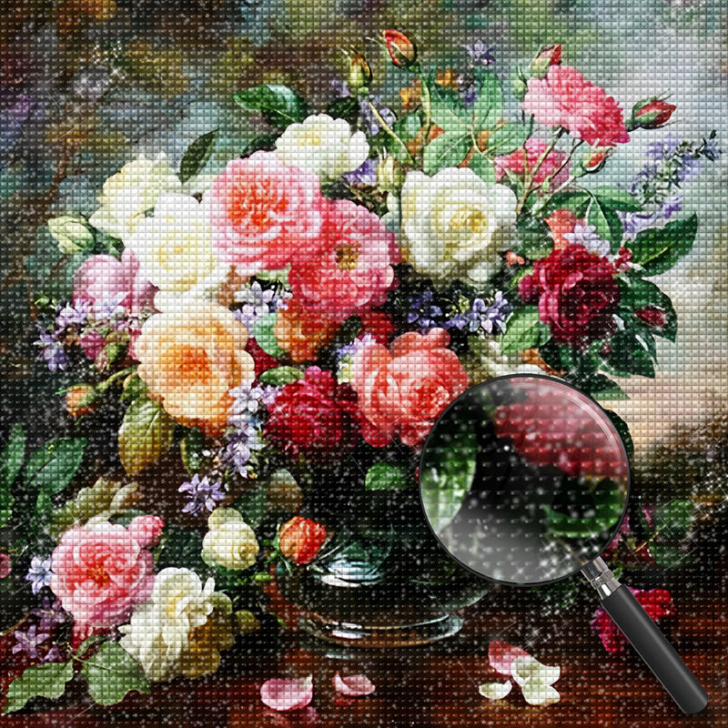 Multicolored Roses and Chinese Rose Bushes 5D DIY Diamond Painting Kits