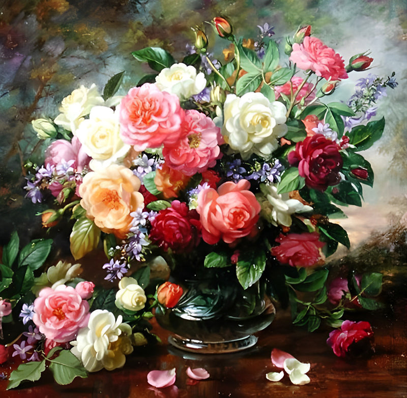 Multicolored Roses and Chinese Rose Bushes 5D DIY Diamond Painting Kits