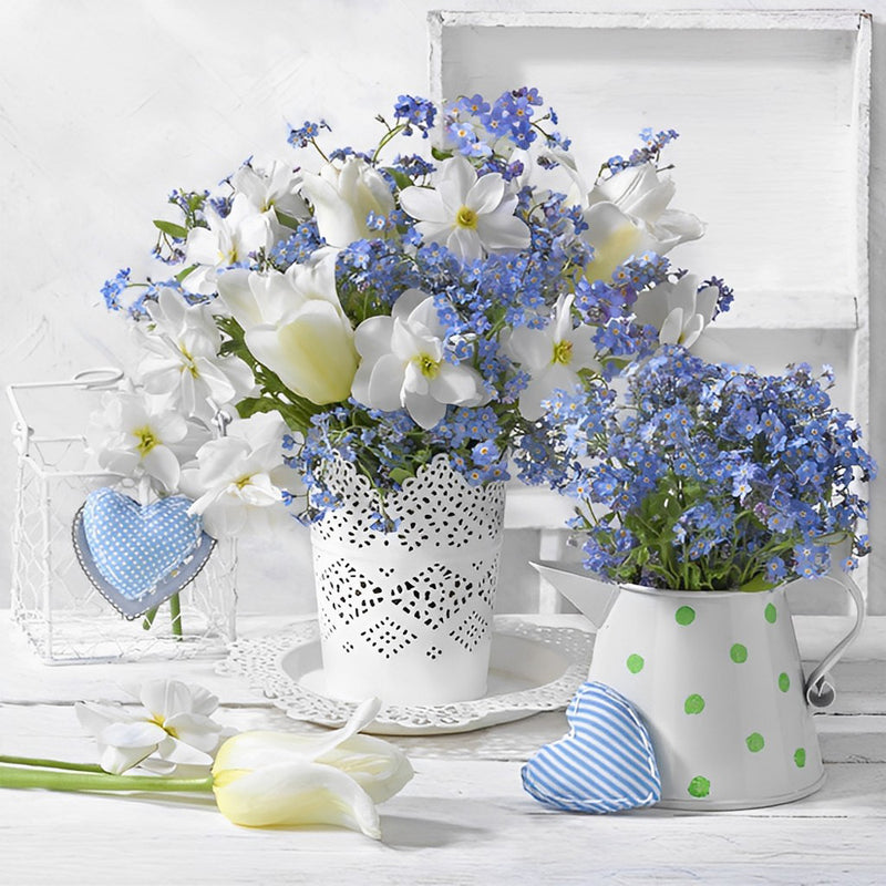 White Flowers and Blue Flowers 5D DIY Diamond Painting Kits