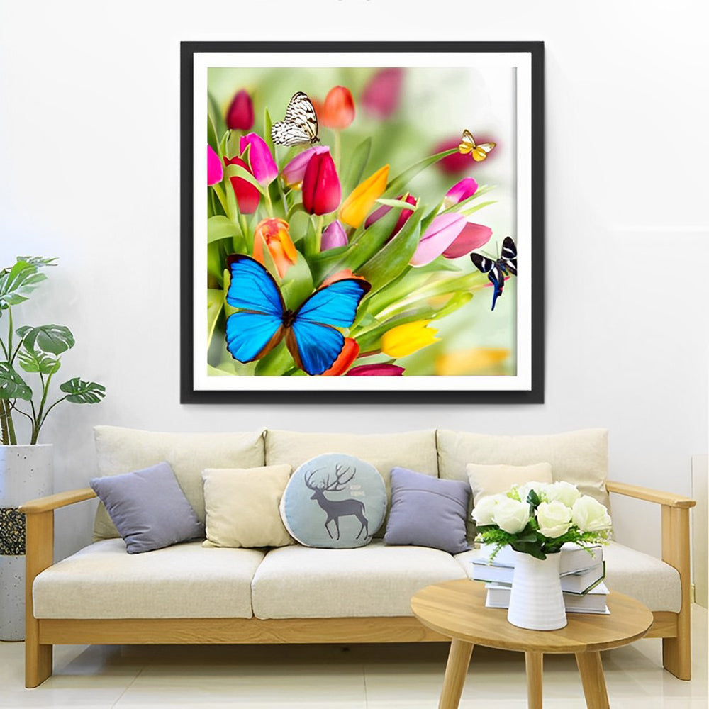 Tulips Flowers and Butterflies Diamond Painting