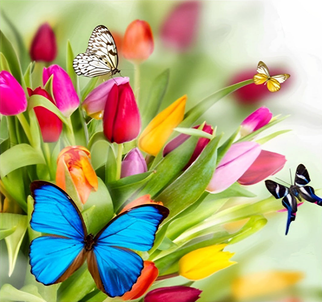 Tulips Flowers and Butterflies Diamond Painting