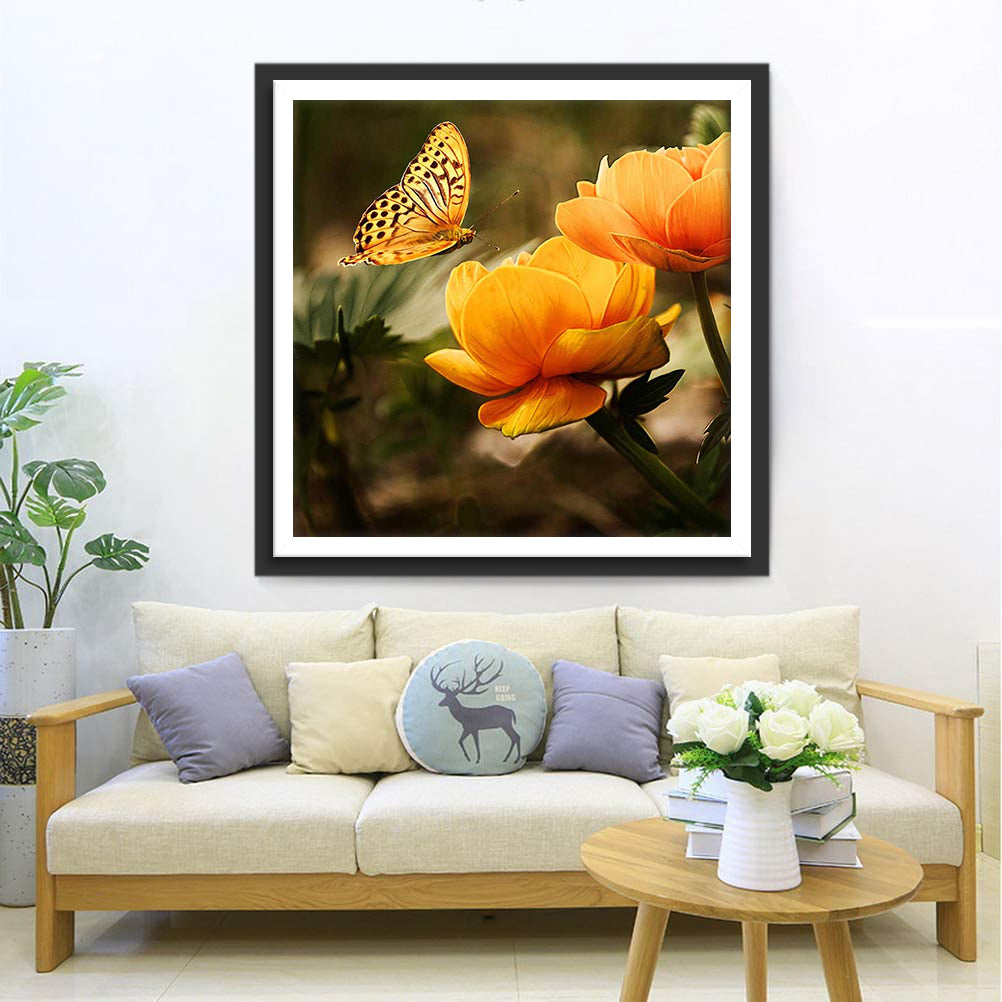 Lotus Orange and Orange Butterfly Diamond Painting