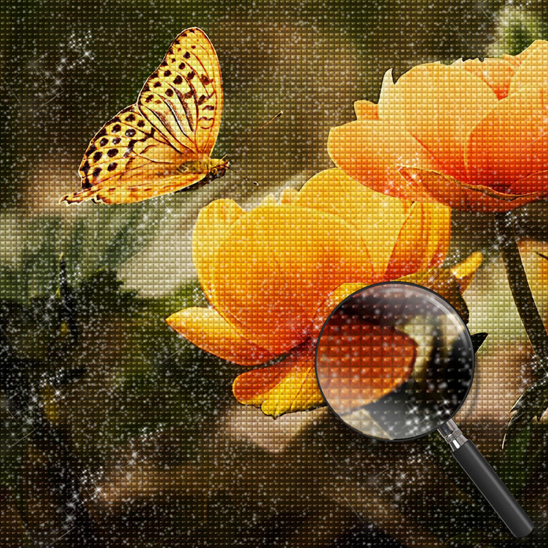 Lotus Orange and Orange Butterfly Diamond Painting
